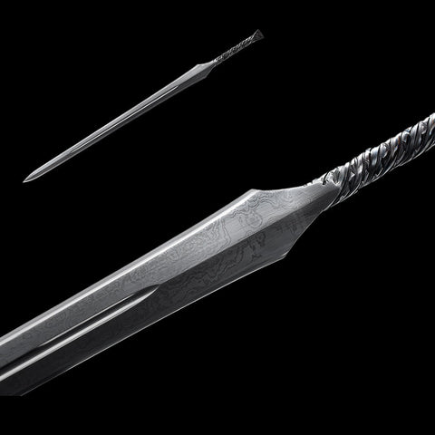 Hand Forged European Sword Spear Sword Folded Steel Black Leather Scabbard-COOLKATANA-SL-1392-U