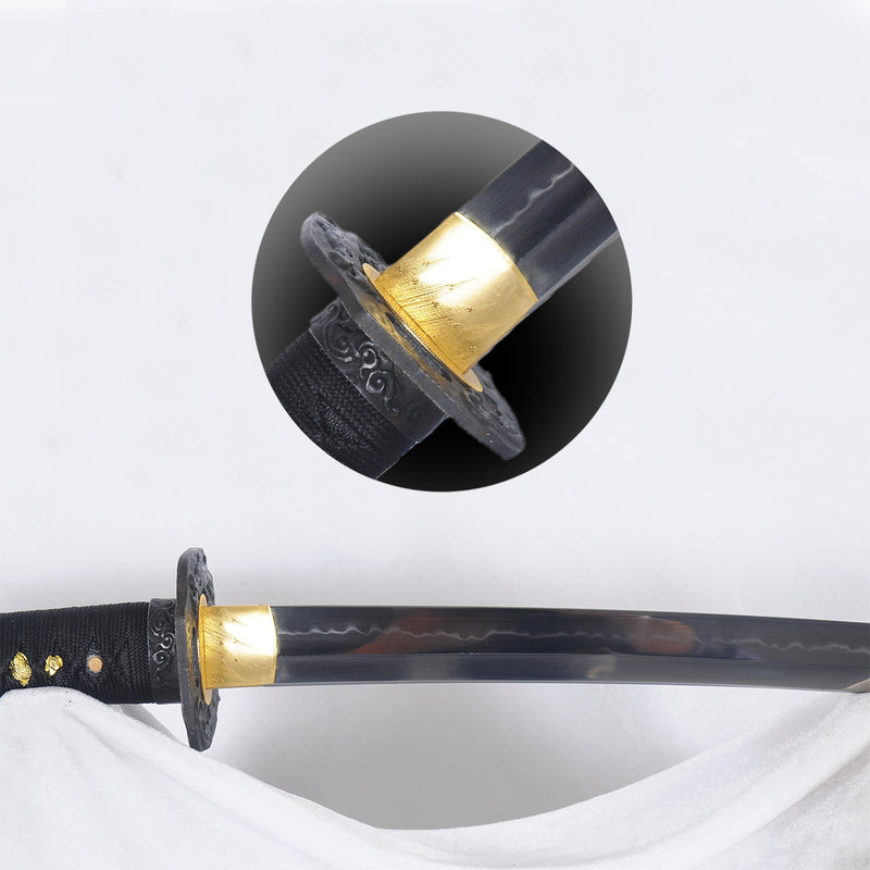 Hand Forged Japanese Wakizashi Sword 1095 High Carbon Steel Clay Tempered Iron Dragon Tsuba - COOLKATANA 