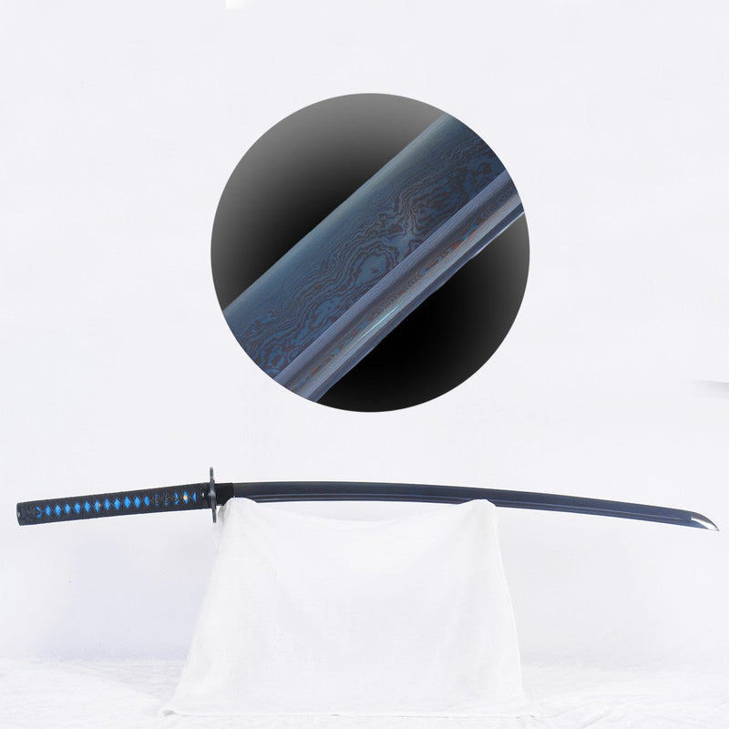 Hand Forged Blue Japanese Samurai Katana Sword Folded Steel Blade Iron Tsuba - COOLKATANA 