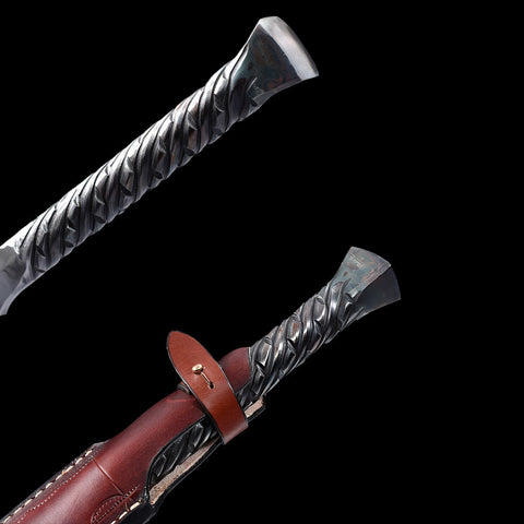 Hand Forged European Sword Spear Sword Folded Steel Red Leather Scabbard-COOLKATANA-SL-1391-U