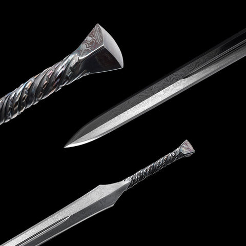 Hand Forged European Sword Spear Sword Folded Steel Black Leather Scabbard-COOLKATANA-SL-1392-U