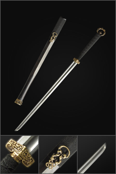 Handmade Chinese Sword Ring-Pommel Sword Straight Blade Dao Folded Steel Bla-COOLKATANA-SL-5022-U