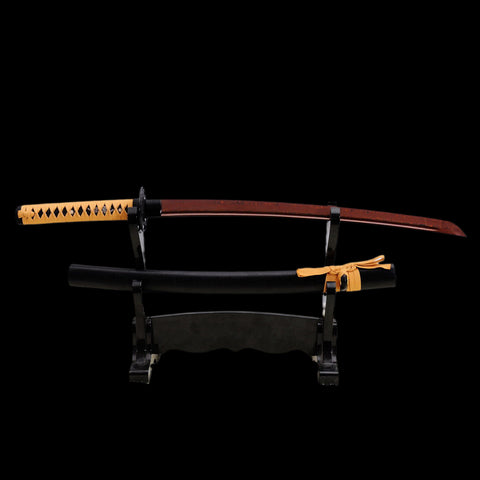 Hand Forged Japanese Wakizashi Sword Folded Steel Reddish Black Blade Iron Tsuba-COOLKATANA