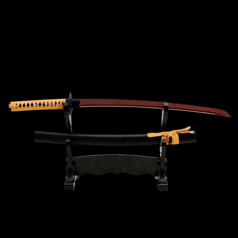Hand Forged Japanese Wakizashi Sword Folded Steel Reddish Black Blade Iron Tsuba - COOLKATANA 