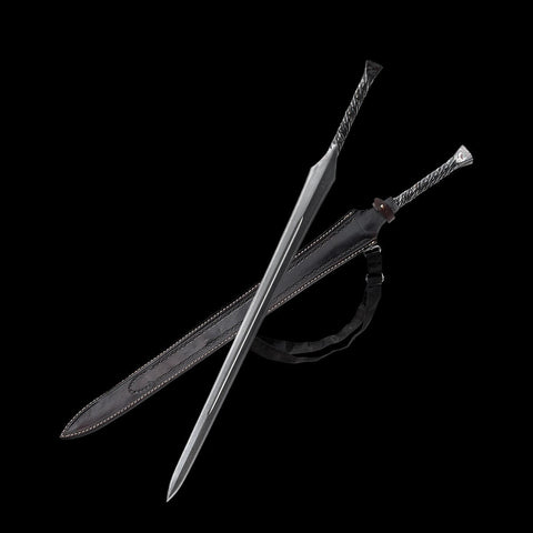 Hand Forged European Sword Spear Sword Folded Steel Black Leather Scabbard-COOLKATANA-SL-1392-U