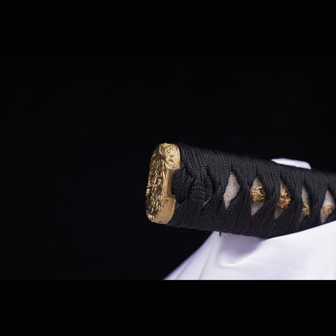 Hand Forged Japanese Tanto Sword Short Sword T10 Steel Clay Tempered Copper Tsuba-COOLKATANA-ZS-0091-U