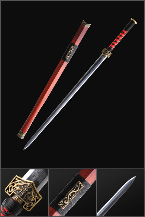 Handmade Chinese Sword Double Dragon Han Jian Folded Steel Eight-Sides Blade-COOLKATANA