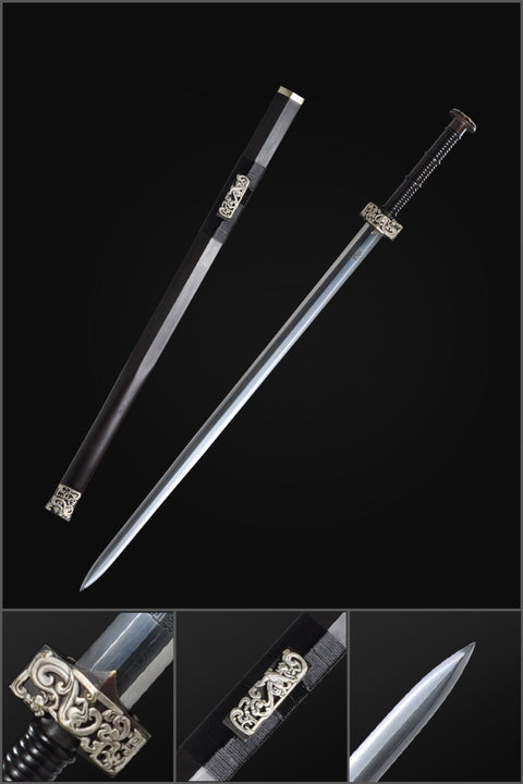 Handmade Chinese Sword Silver Dragon Han Jian Folded Steel Eight-sided Blade-COOLKATANA