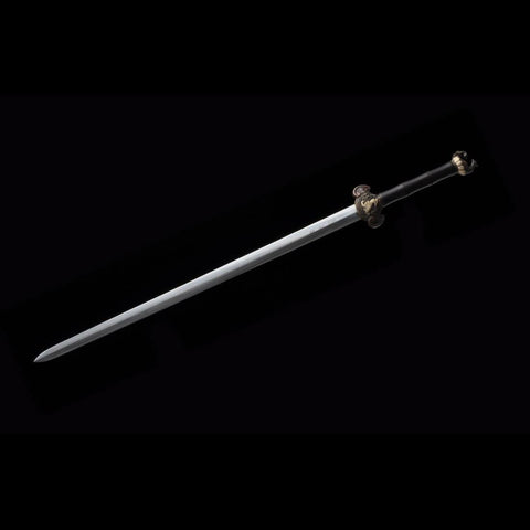 Handmade Chinese Sword Four-Holy-Animal Sword Folded Steel Blade Ebony Scabbard-COOLKATANA