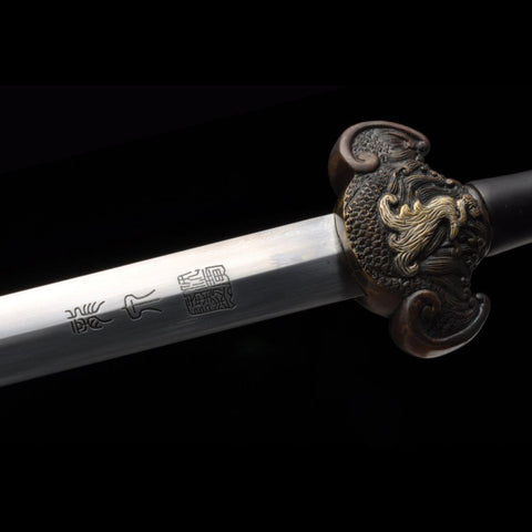 Handmade Chinese Sword Four-Holy-Animal Sword Folded Steel Blade Ebony Scabbard-COOLKATANA-SL-3077-U