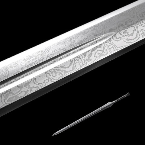 Hand Forged European Sword Spear Sword Folded Steel Black Leather Scabbard-COOLKATANA-SL-1392-U