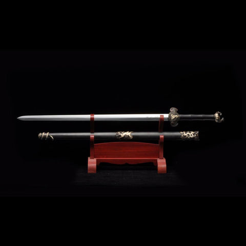 Handmade Chinese Sword Four-Holy-Animal Sword Folded Steel Blade Ebony Scabbard-COOLKATANA