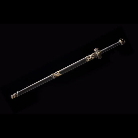 Handmade Chinese Sword Four-Holy-Animal Sword Folded Steel Blade Ebony Scabbard-COOLKATANA