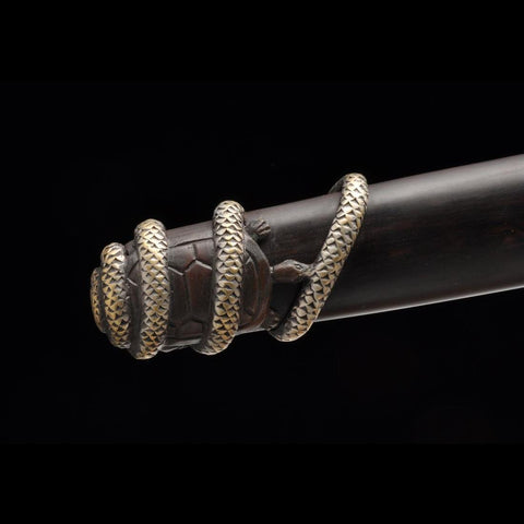Handmade Chinese Sword Four-Holy-Animal Sword Folded Steel Blade Ebony Scabbard-COOLKATANA-SL-3077-U