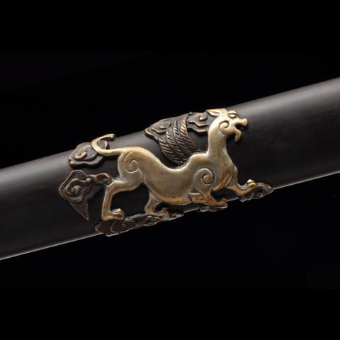 Handmade Chinese Sword Four-Holy-Animal Sword Folded Steel Blade Ebony Scabbard-COOLKATANA-SL-3077-U