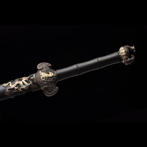 Handmade Chinese Sword Four-Holy-Animal Sword Folded Steel Blade Ebony Scabbard-COOLKATANA-SL-3077-U