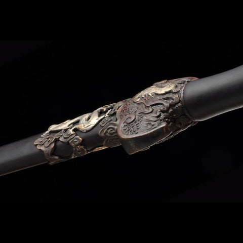 Handmade Chinese Sword Four-Holy-Animal Sword Folded Steel Blade Ebony Scabbard-COOLKATANA-SL-3077-U