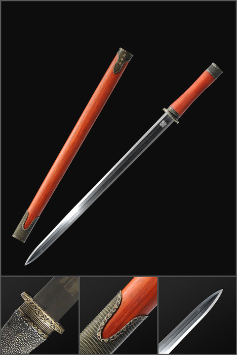 Handmade Chinese Sword Hanyi Jian Folded Steel Blade The Eight-sided Blade Ebony Scabbard-COOLKATANA-SL-7092-U