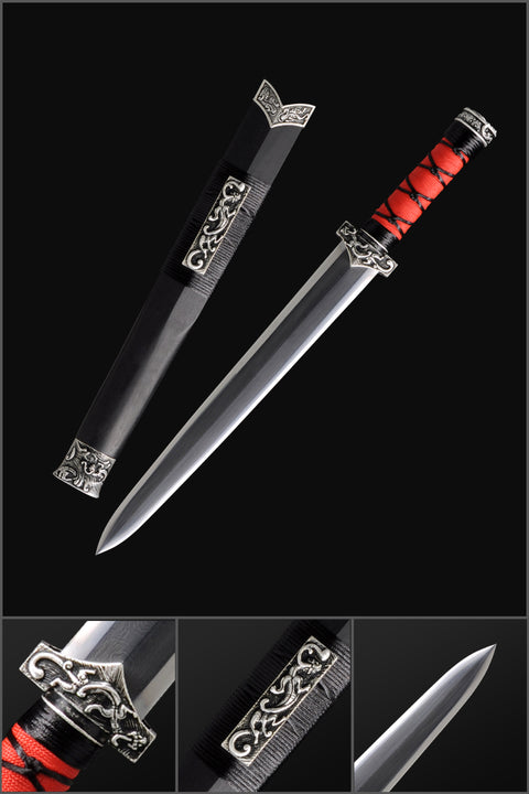 Handmade Chinese Sword Little Red Dragon Han Jian Short Sword Folded Steel Eight-sided Blade-COOLKATANA