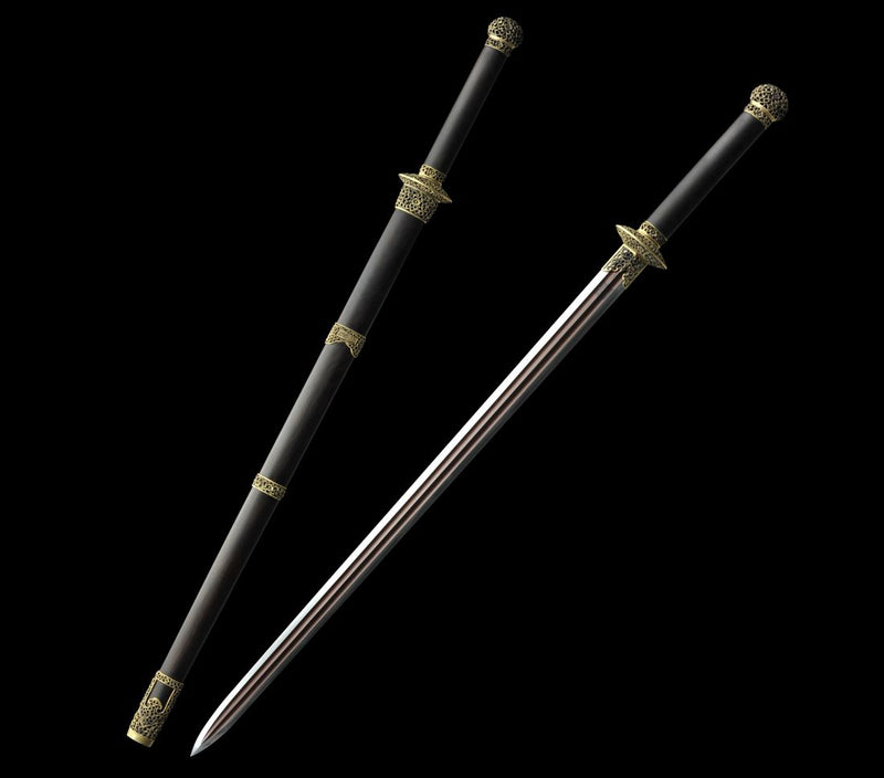 Handmade Chinese Sword Dragon Growl Sword Folded Steel Blade Hand Polished Ebony Scabbard - COOLKATANA 