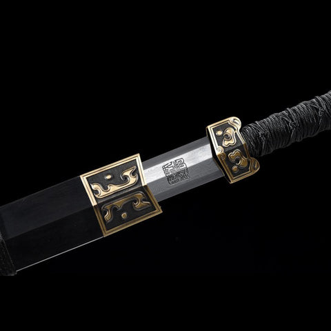 Handmade Chinese Sword Moire Han Jian Folded steel Eight-sided Blade Ebony Scabbard-COOLKATANA