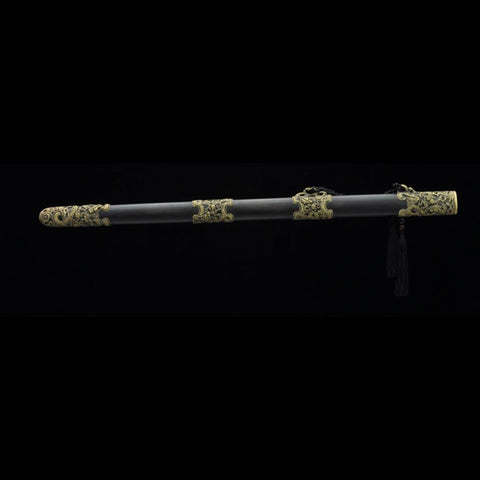 Handmade Chinese Sword Nine Dragon Jian Folded Steel Blade Tamron Figure Ebony Scabbard-COOLKATANA-SL-3057-U