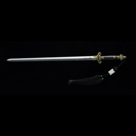 Handmade Chinese Sword Nine Dragon Jian Folded Steel Blade Tamron Figure Ebony Scabbard-COOLKATANA