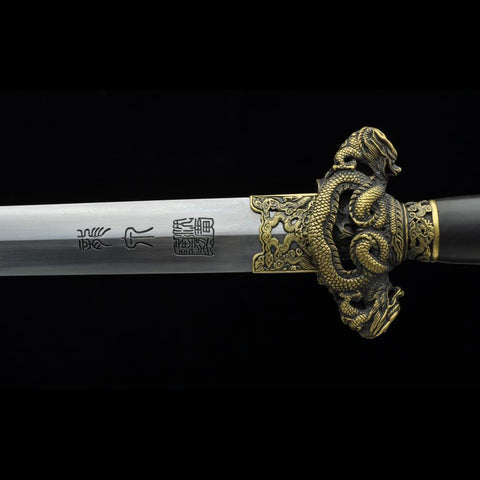 Handmade Chinese Sword Nine Dragon Jian Folded Steel Blade Tamron Figure Ebony Scabbard-COOLKATANA-SL-3057-U