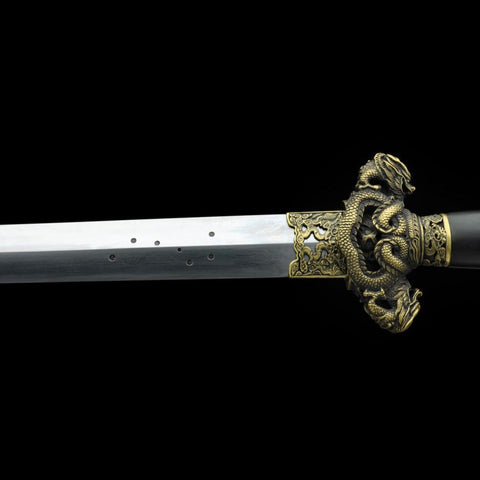 Handmade Chinese Sword Nine Dragon Jian Folded Steel Blade Tamron Figure Ebony Scabbard-COOLKATANA-SL-3057-U