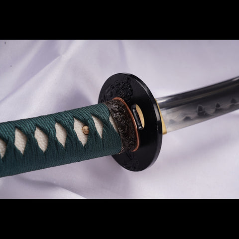 Hand Forged Japanese Wakizashi Sword Naginata Type Folded Steel Clay Tempered Iron Tsuba-COOLKATANA