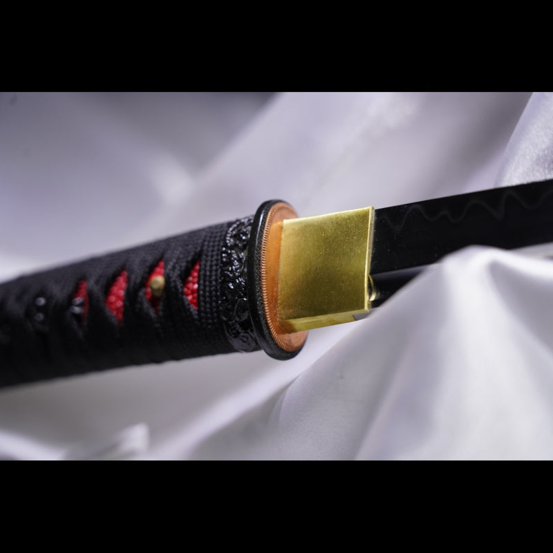 Hand Forged Japanese Wakizashi Sword T10 Steel Clay Tempered Brass Tsu 