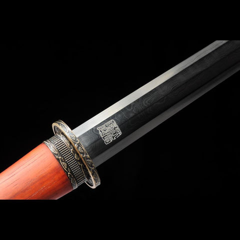 Handmade Chinese Sword Hanyi Jian Folded Steel Blade The Eight-sided Blade Ebony Scabbard-COOLKATANA-SL-7092-U