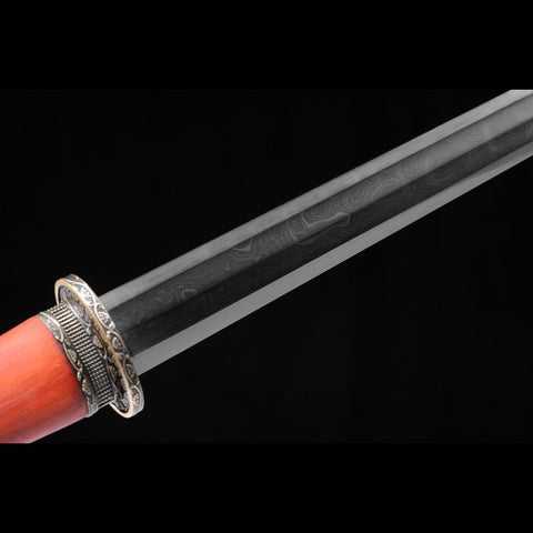 Handmade Chinese Sword Hanyi Jian Folded Steel Blade The Eight-sided Blade Ebony Scabbard-COOLKATANA-SL-7092-U