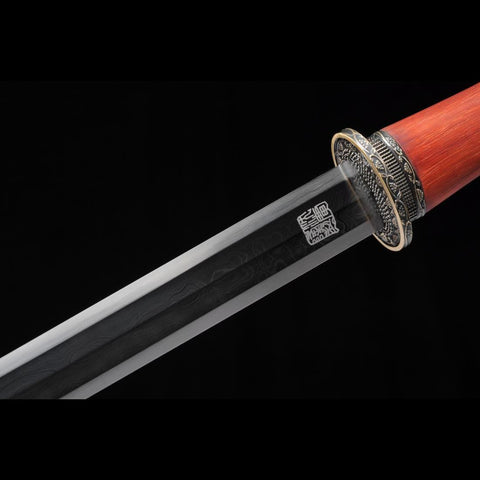 Handmade Chinese Sword Hanyi Jian Folded Steel Blade The Eight-sided Blade Ebony Scabbard-COOLKATANA