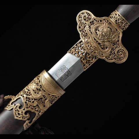 Handmade Chinese Sword Flying Dragon Sword(Chief level) Folded Steel Four-sided Blade Hand-Carved-COOLKATANA