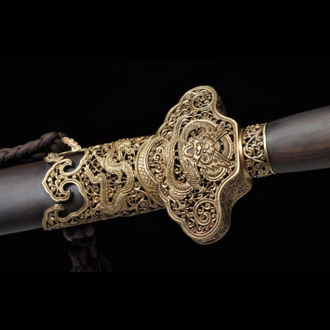 Handmade Chinese Sword Flying Dragon Sword(Chief level) Folded Steel Four-sided Blade Hand-Carved-COOLKATANA