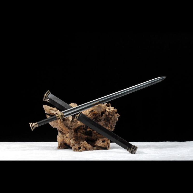 Handmade Chinese Sword Gentleman Sword Folded Steel Blade Ebony Scabbard - COOLKATANA 