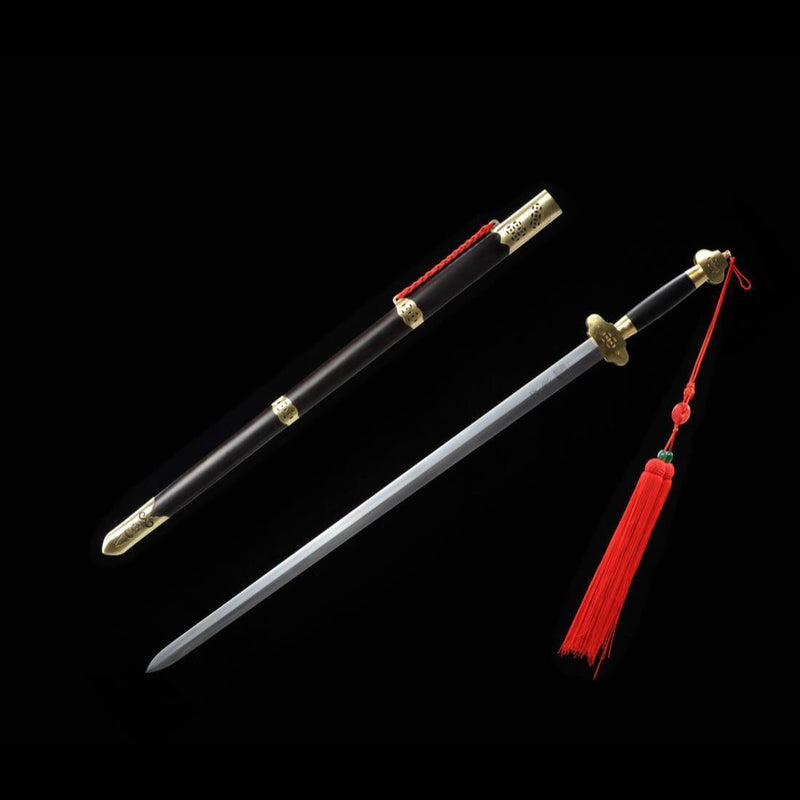 Handmade Chinese Swords Work Cloth Sword Folded Steel Blade Ebony Scabbard - COOLKATANA 