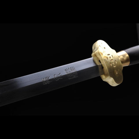 Handmade Chinese Swords Work Cloth Sword Folded Steel Blade Ebony Scabbard-COOLKATANA-SL-3070-U