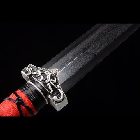 Handmade Chinese Sword Little Red Dragon Han Jian Short Sword Folded Steel Eight-sided Blade-COOLKATANA