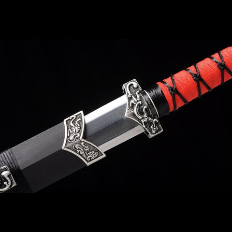 Handmade Chinese Sword Little Red Dragon Han Jian Short Sword Folded Steel Eight-sided Blade-COOLKATANA