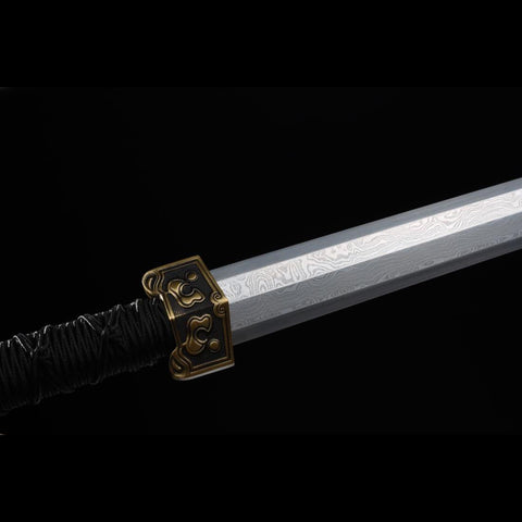 Handmade Chinese Sword Moire Han Jian Folded steel Eight-sided Blade Ebony Scabbard-COOLKATANA