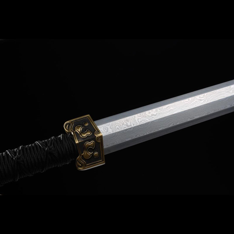 Handmade Chinese Sword Moire Han Jian Folded steel Eight-sided Blade Ebony Scabbard - COOLKATANA 