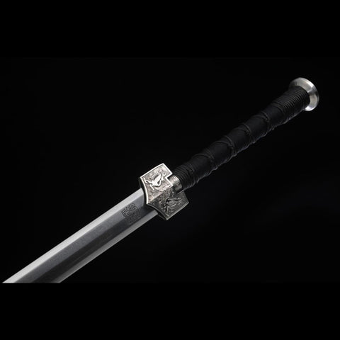 Handmade Chinese Sword Four-Holy-Animal Han Jian Folded Steel Eight-Sided Blade Ebony Scabbard-COOLKATANA-SL-6051-U