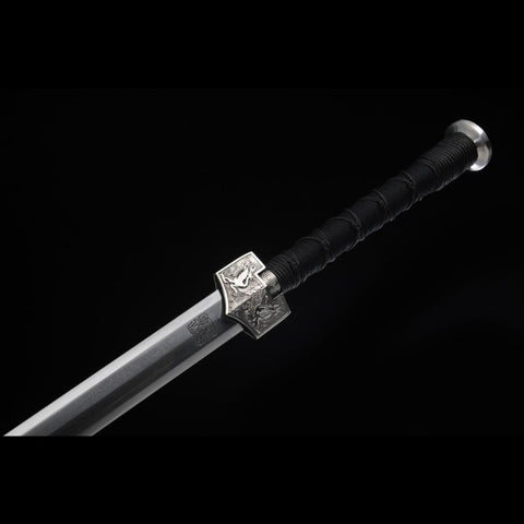 Handmade Chinese Sword Four-Holy-Animal Han Jian Folded Steel Eight-Sided Blade Ebony Scabbard-COOLKATANA