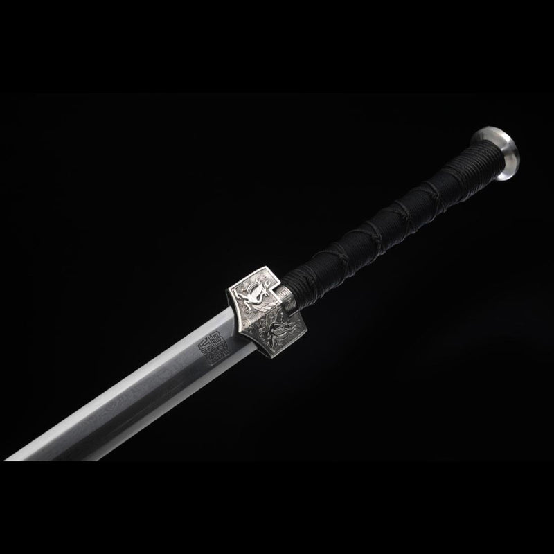 Handmade Chinese Sword Four-Holy-Animal Han Jian Folded Steel Eight-Sided Blade Ebony Scabbard - COOLKATANA 