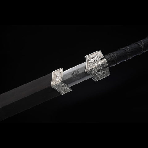 Handmade Chinese Sword Four-Holy-Animal Han Jian Folded Steel Eight-Sided Blade Ebony Scabbard-COOLKATANA