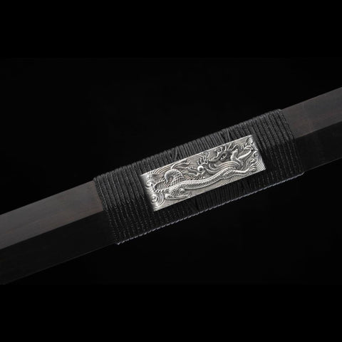 Handmade Chinese Sword Four-Holy-Animal Han Jian Folded Steel Eight-Sided Blade Ebony Scabbard-COOLKATANA-SL-6051-U