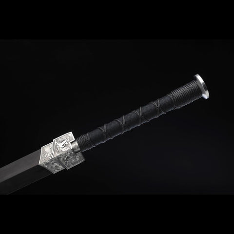 Handmade Chinese Sword Four-Holy-Animal Han Jian Folded Steel Eight-Sided Blade Ebony Scabbard-COOLKATANA