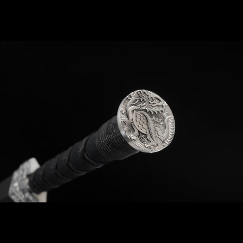 Handmade Chinese Sword Four-Holy-Animal Han Jian Folded Steel Eight-Sided Blade Ebony Scabbard-COOLKATANA-SL-6051-U